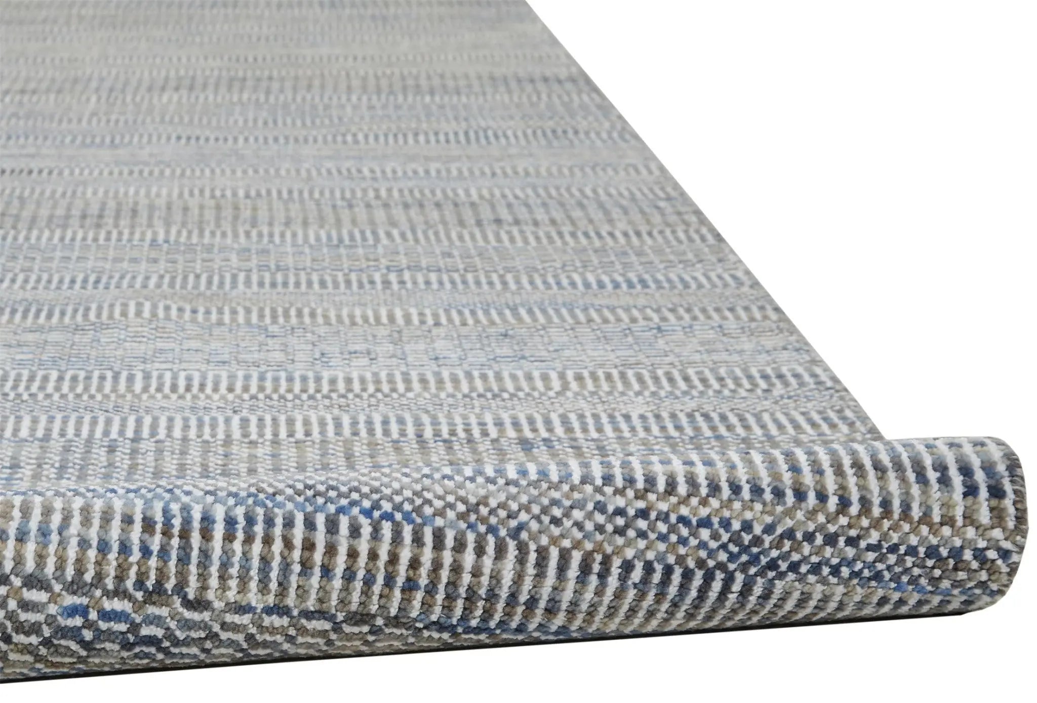 12' Silver And Brown Wool Striped Shag Hand Knotted Runner Rug Homeroots Home Decor