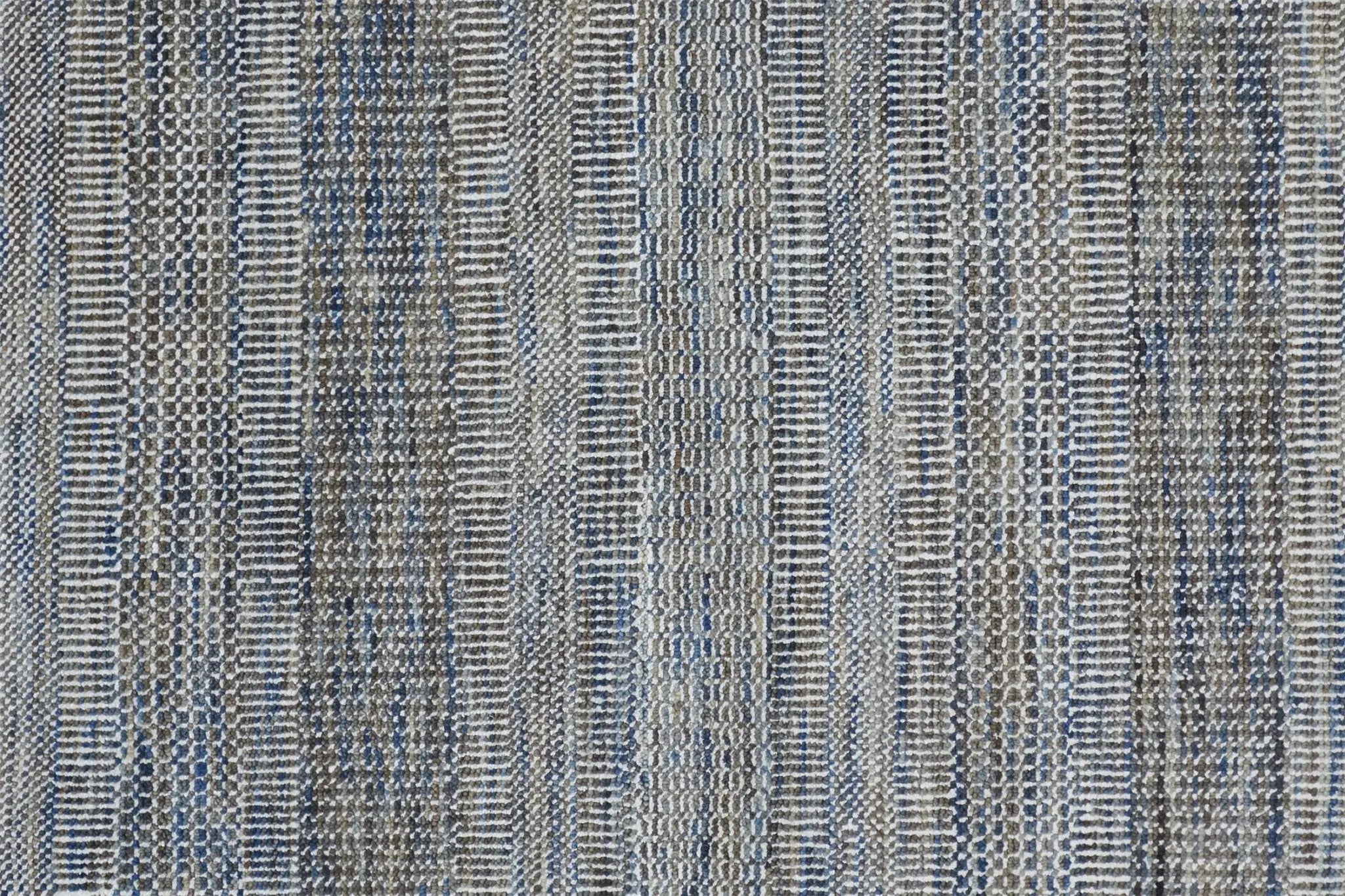 12' Silver And Brown Wool Striped Shag Hand Knotted Runner Rug Homeroots Home Decor