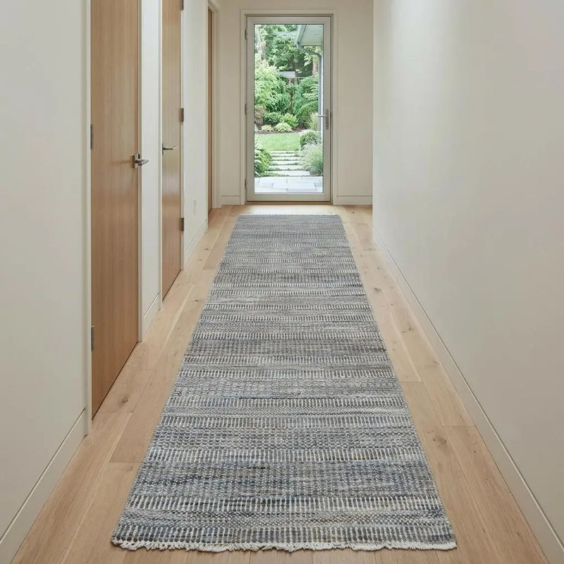 12' Silver And Brown Wool Striped Shag Hand Knotted Runner Rug Homeroots Home Decor