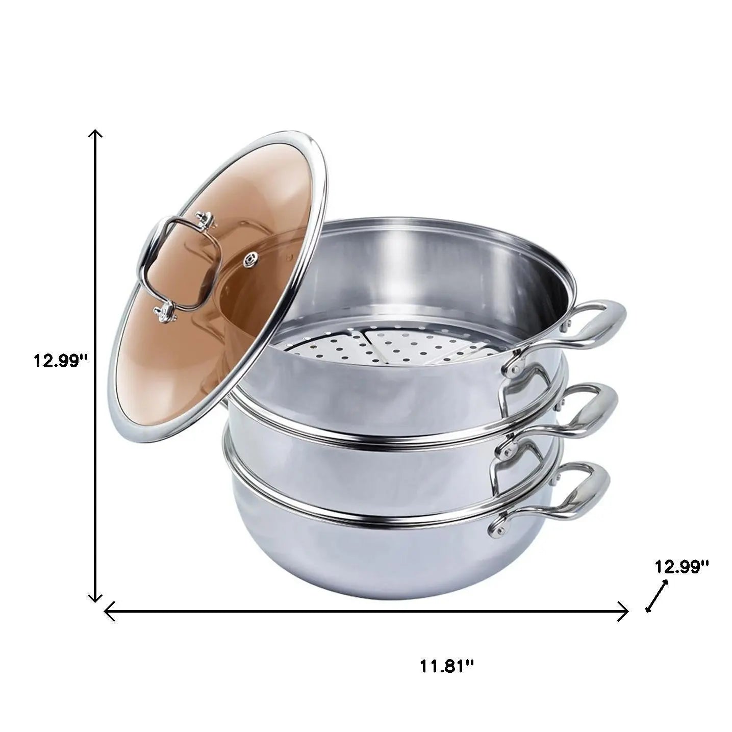 12" Silver Stainless Steel Food Steamer Homeroots Kitchen & Dining