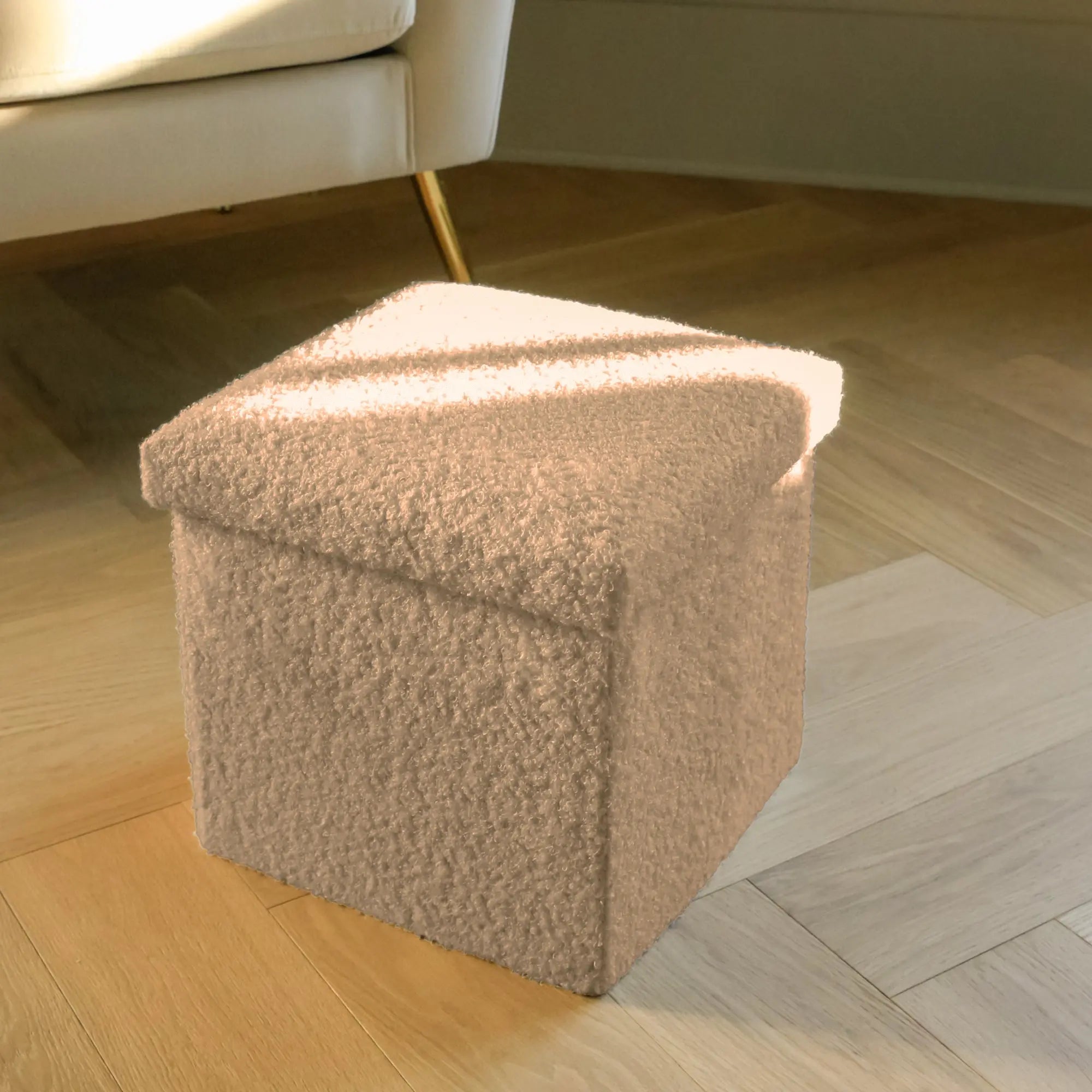 12" Taupe Boucle Cube Storage Ottoman Homeroots Living Room