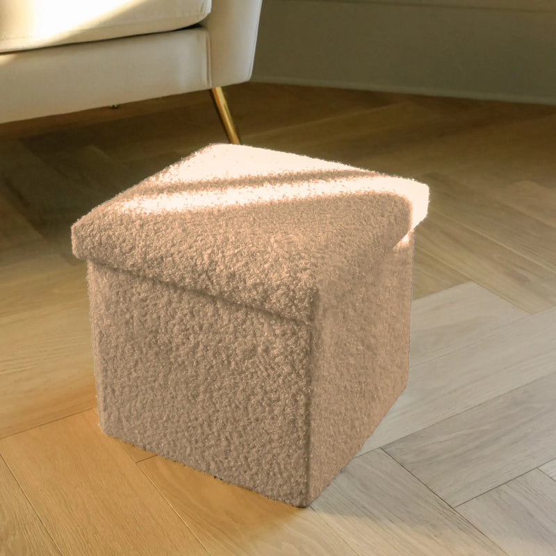 12" Taupe Boucle Cube Storage Ottoman Homeroots Living Room