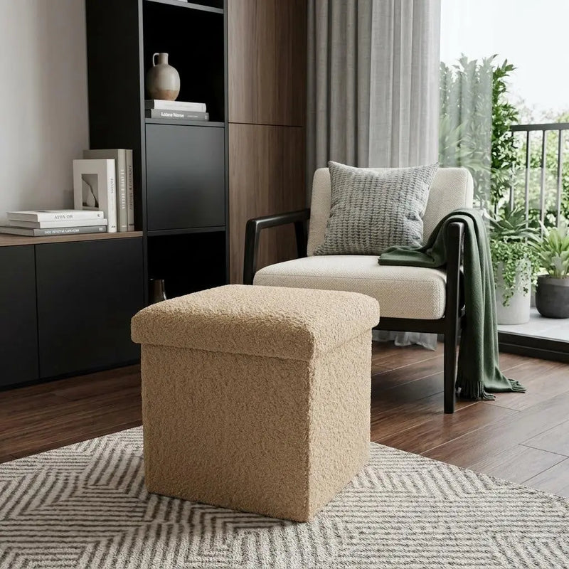 12" Taupe Boucle Cube Storage Ottoman Homeroots Living Room