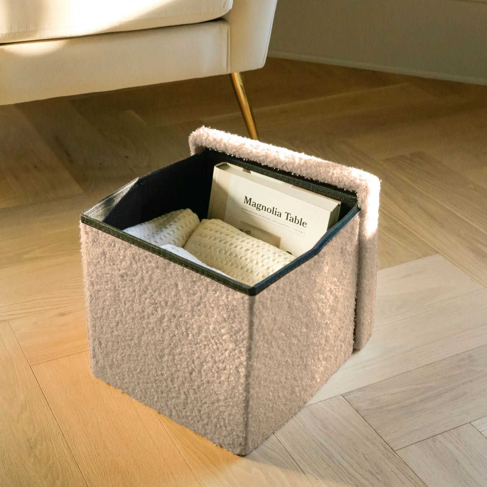 12" Taupe Boucle Cube Storage Ottoman Homeroots Living Room