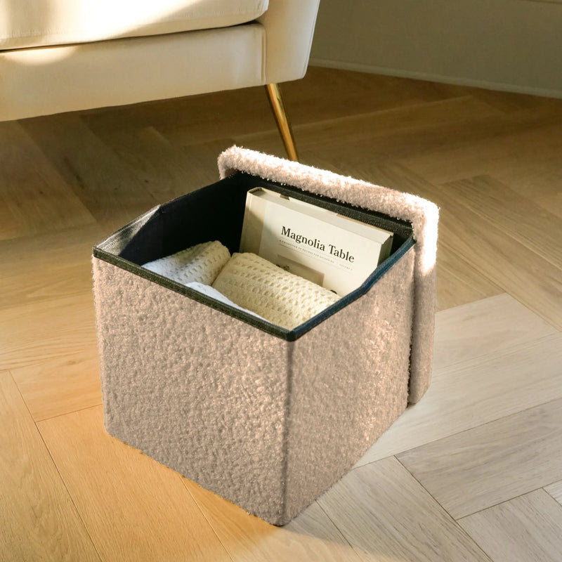 12" Taupe Boucle Cube Storage Ottoman Homeroots Living Room