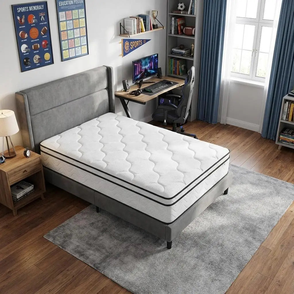 12" Twin Gel Memory Foam Medium Chevron Hybrid Mattress Homeroots Bed & Bath