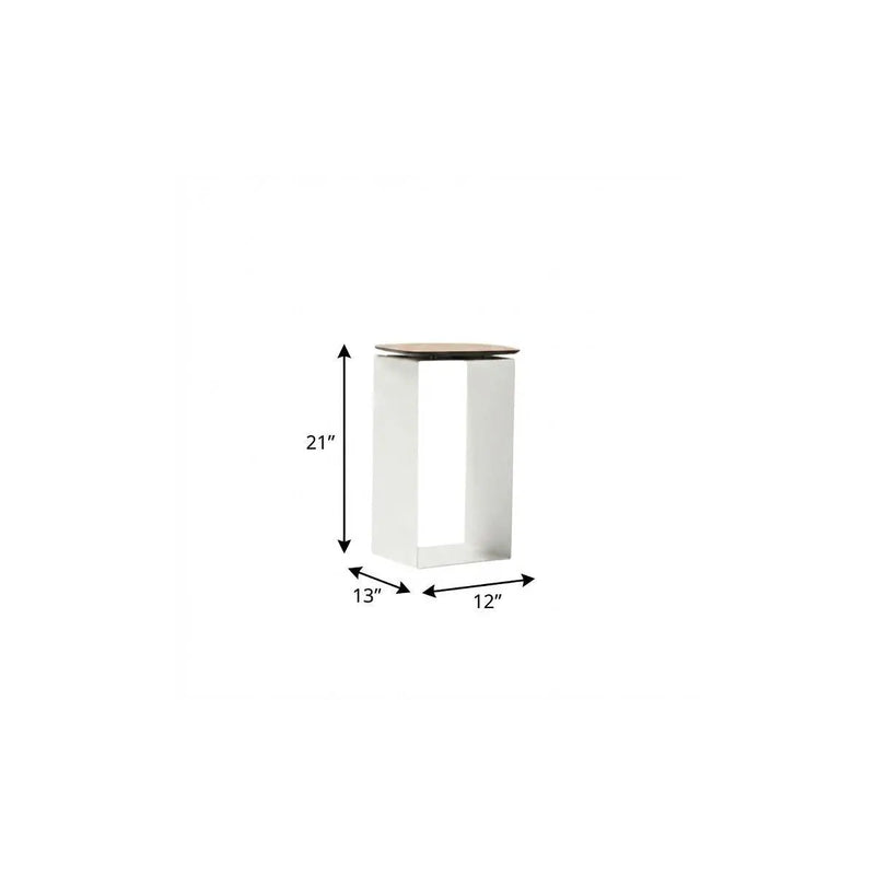 12" White And Brown Aluminum And Heavy Duty Resin Outdoor Side Table Homeroots Outdoor