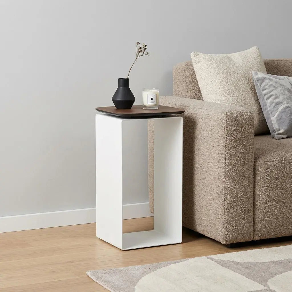 12" White And Brown Aluminum And Heavy Duty Resin Outdoor Side Table Homeroots Outdoor