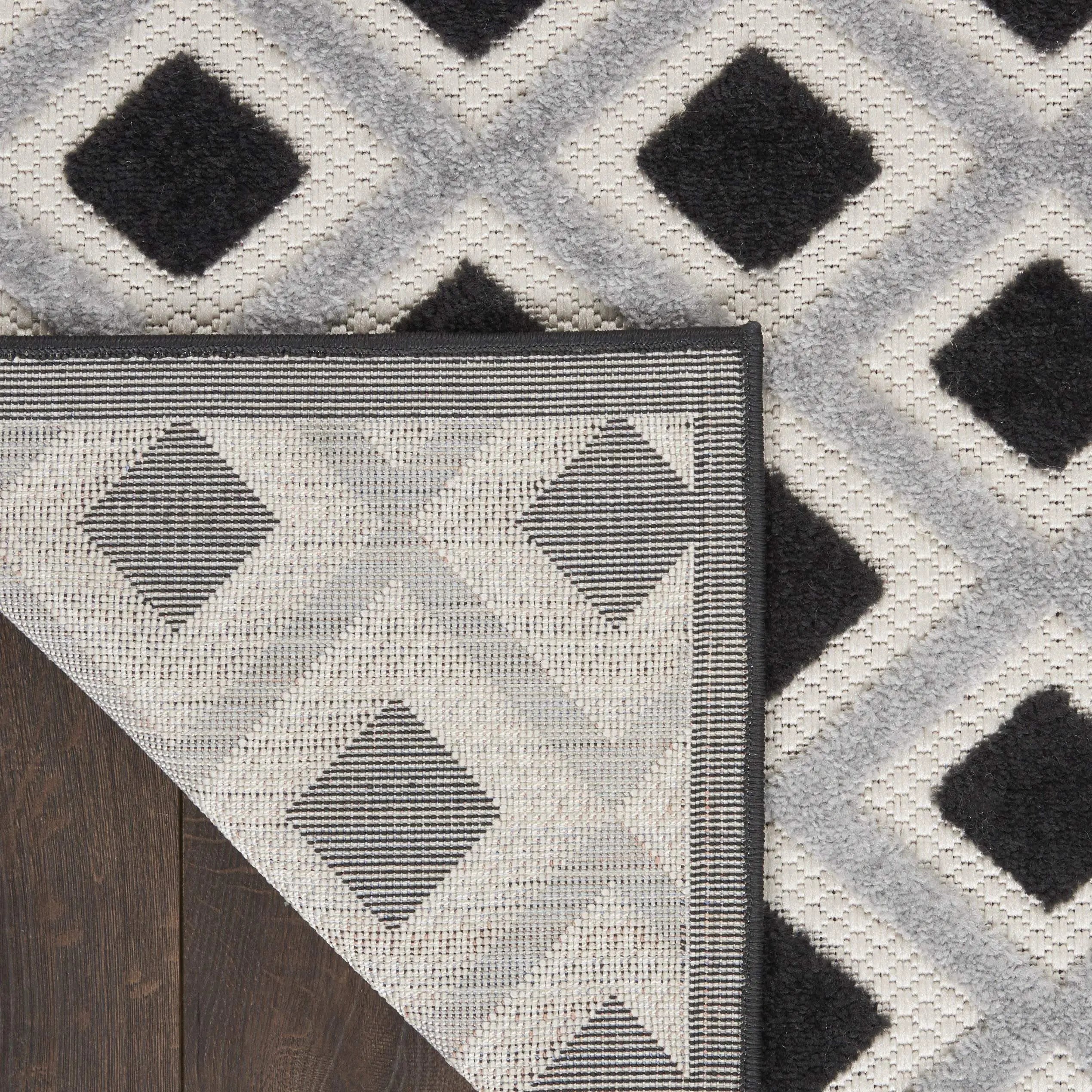 12' X 15' Black And White Gingham Non Skid Indoor Outdoor Area Rug - GreatEagleInc