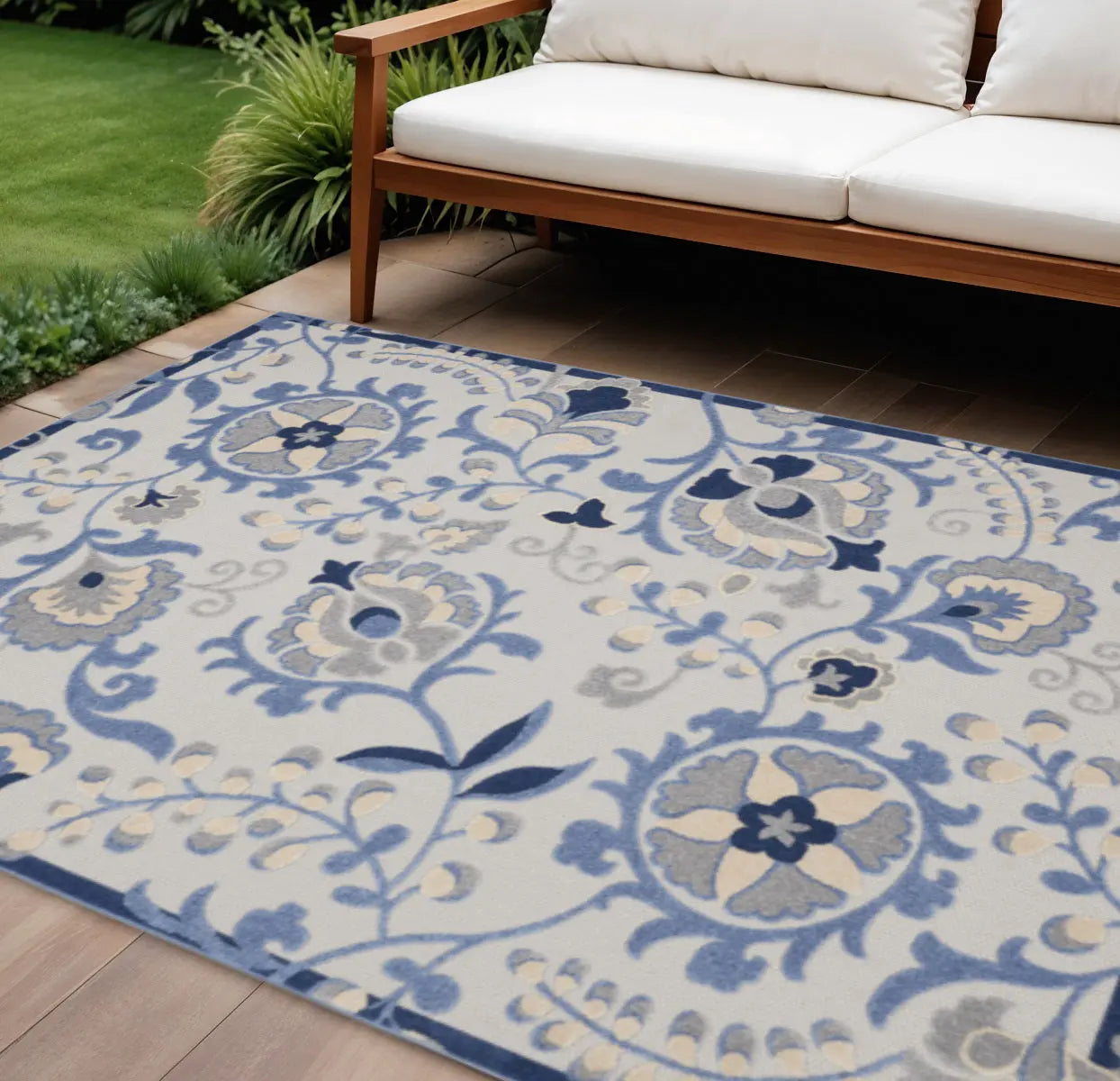 12' X 15' Blue And Gray Indoor Outdoor Area Rug Homeroots Outdoor
