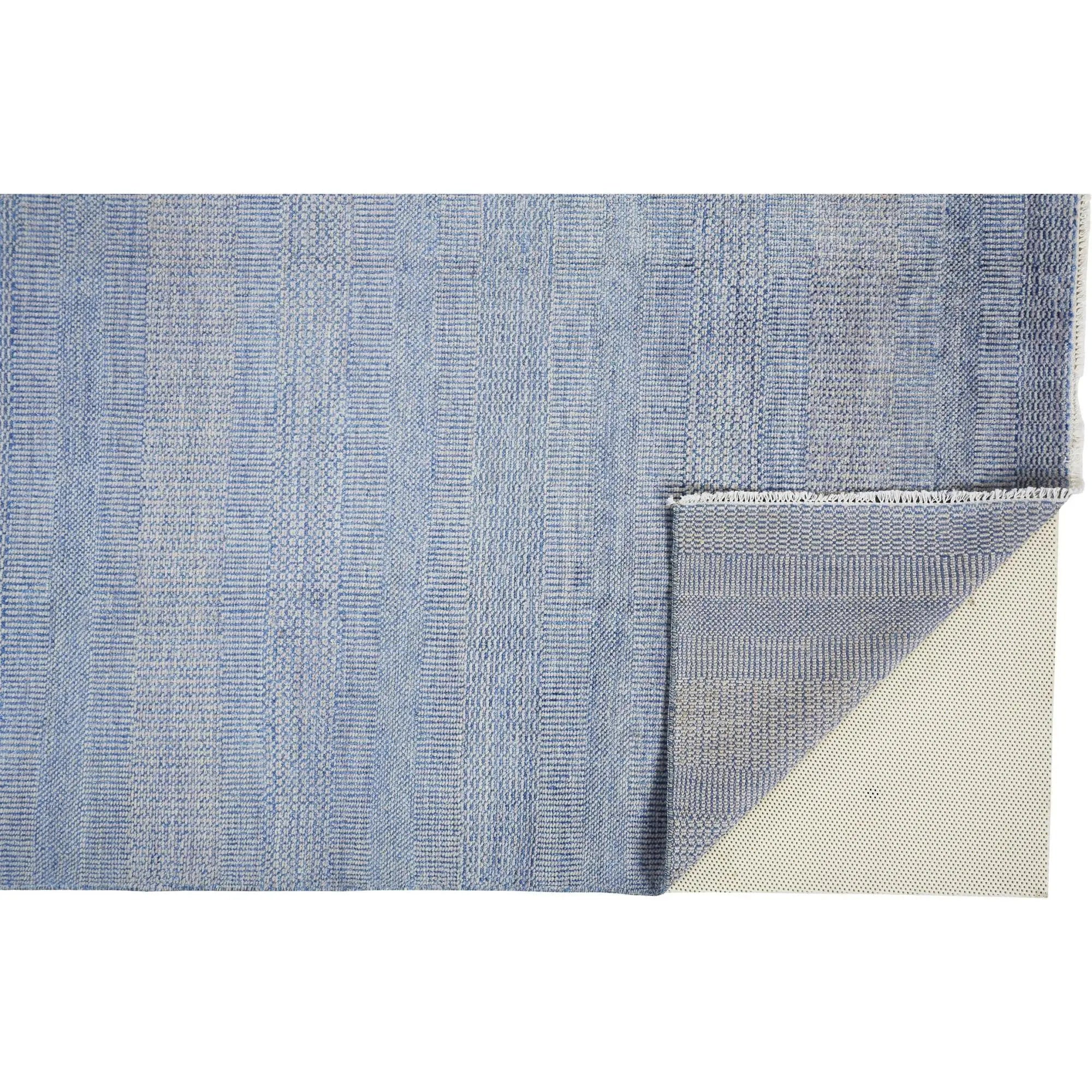 12' X 15' Blue and Ivory Wool Striped Shag Hand Knotted Area Rug Homeroots Home Decor