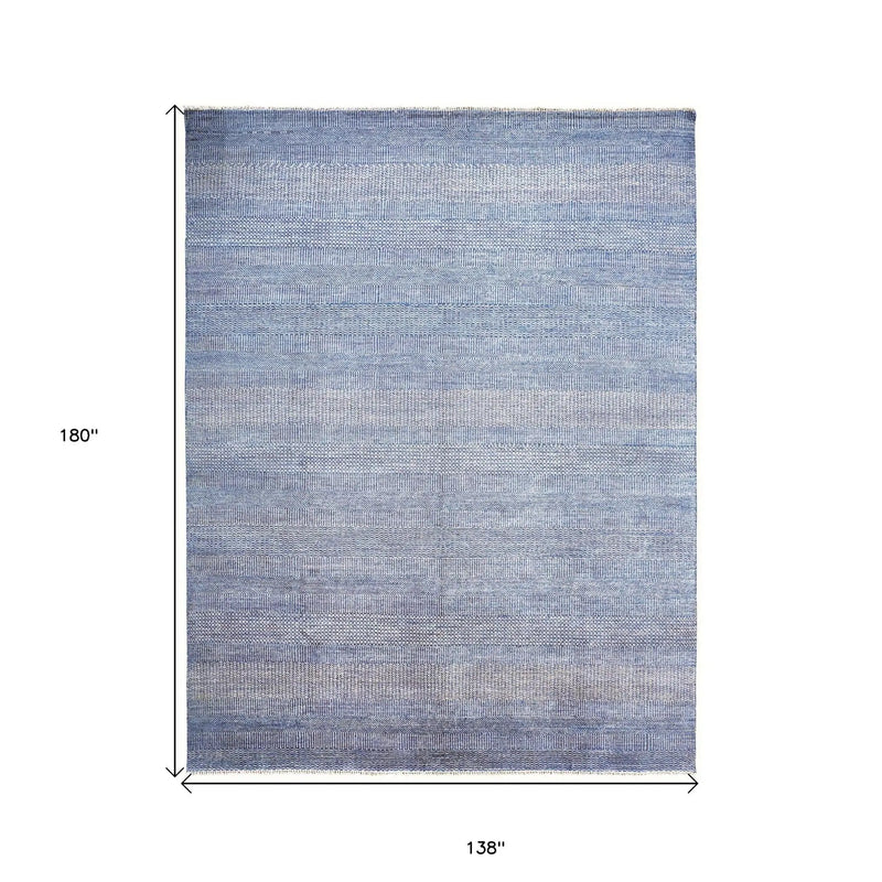 12' X 15' Blue and Ivory Wool Striped Shag Hand Knotted Area Rug Homeroots Home Decor