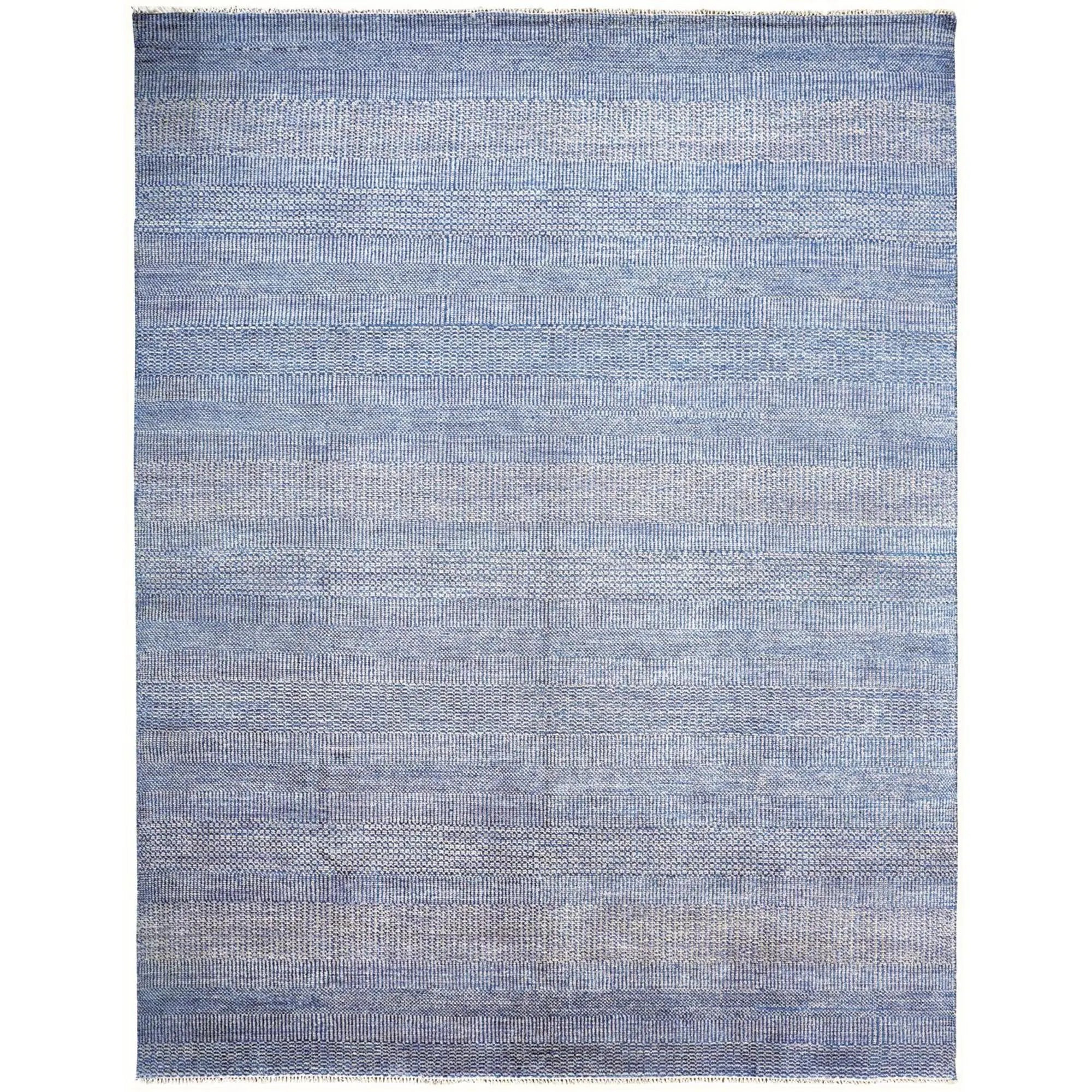 12' X 15' Blue and Ivory Wool Striped Shag Hand Knotted Area Rug Homeroots Home Decor