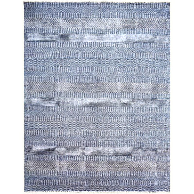12' X 15' Blue and Ivory Wool Striped Shag Hand Knotted Area Rug Homeroots Home Decor