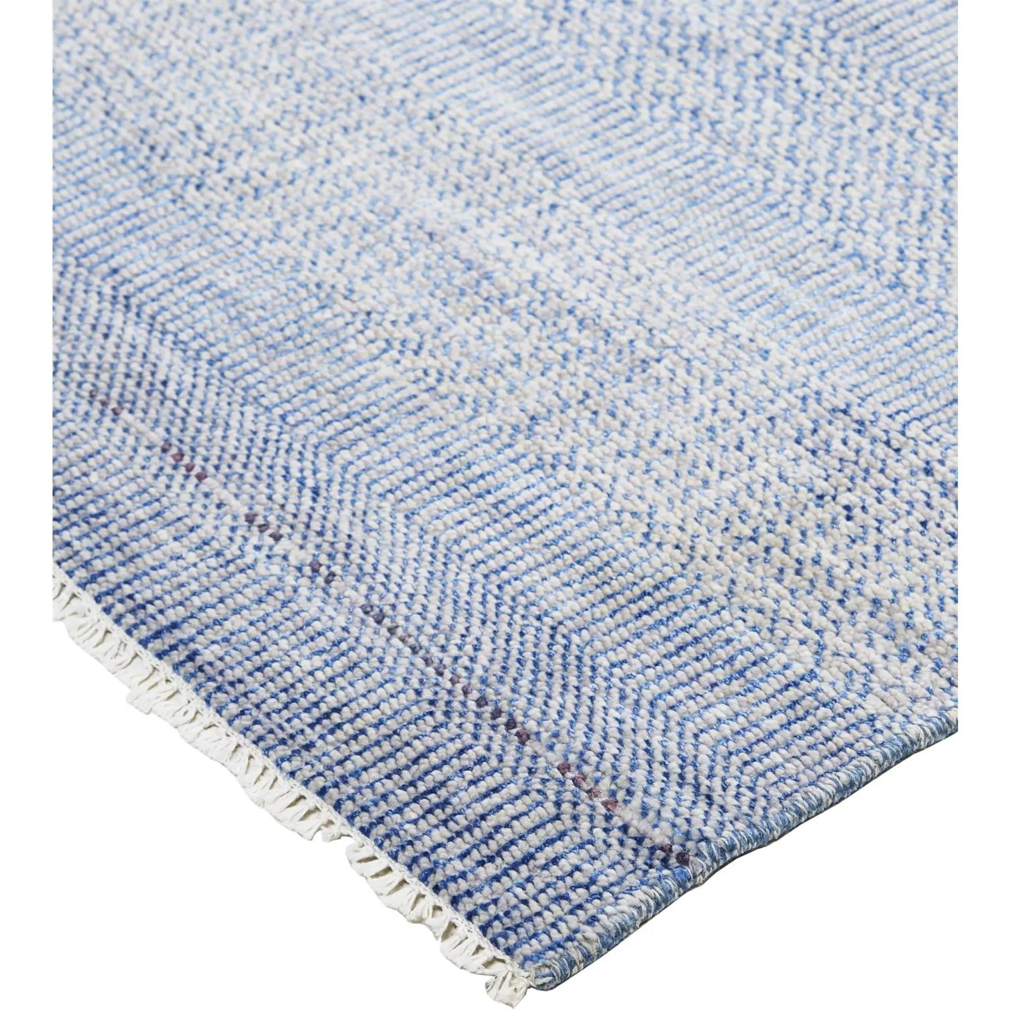 12' X 15' Blue and Ivory Wool Striped Shag Hand Knotted Area Rug Homeroots Home Decor