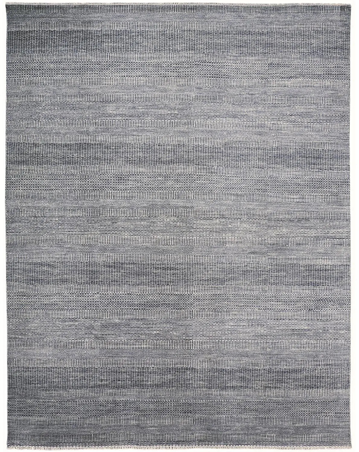 12' X 15' Blue and Silver Wool Striped Shag Hand Knotted Area Rug Homeroots Home Decor