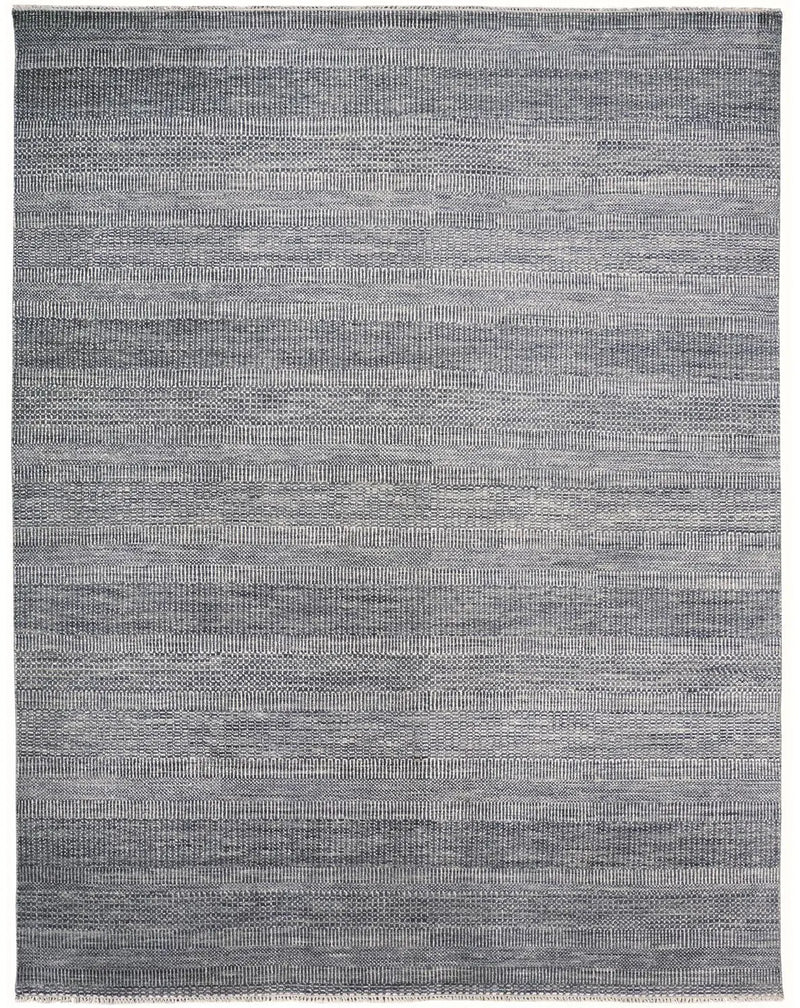 12' X 15' Blue and Silver Wool Striped Shag Hand Knotted Area Rug Homeroots Home Decor
