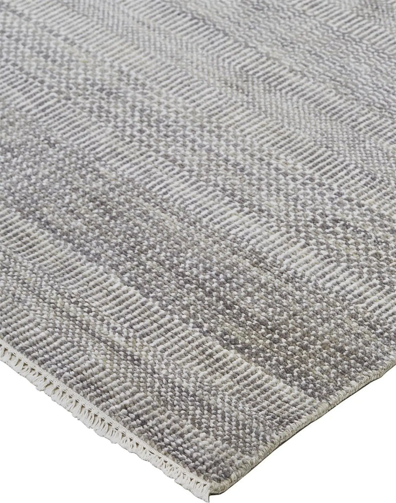 12' X 15' Blue and Silver Wool Striped Shag Hand Knotted Area Rug Homeroots Home Decor