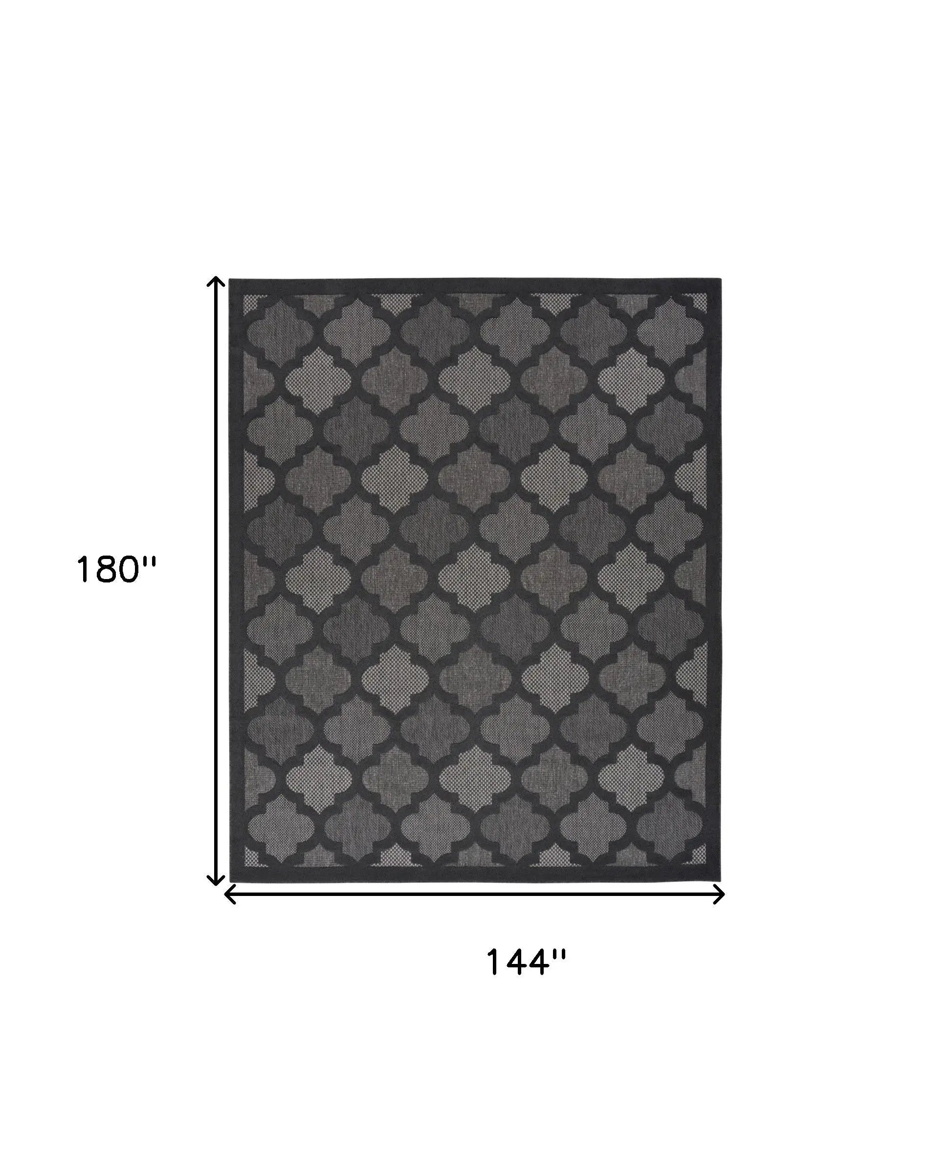 12' X 15' Charcoal And Black Trellis Indoor Outdoor Area Rug Homeroots Outdoor