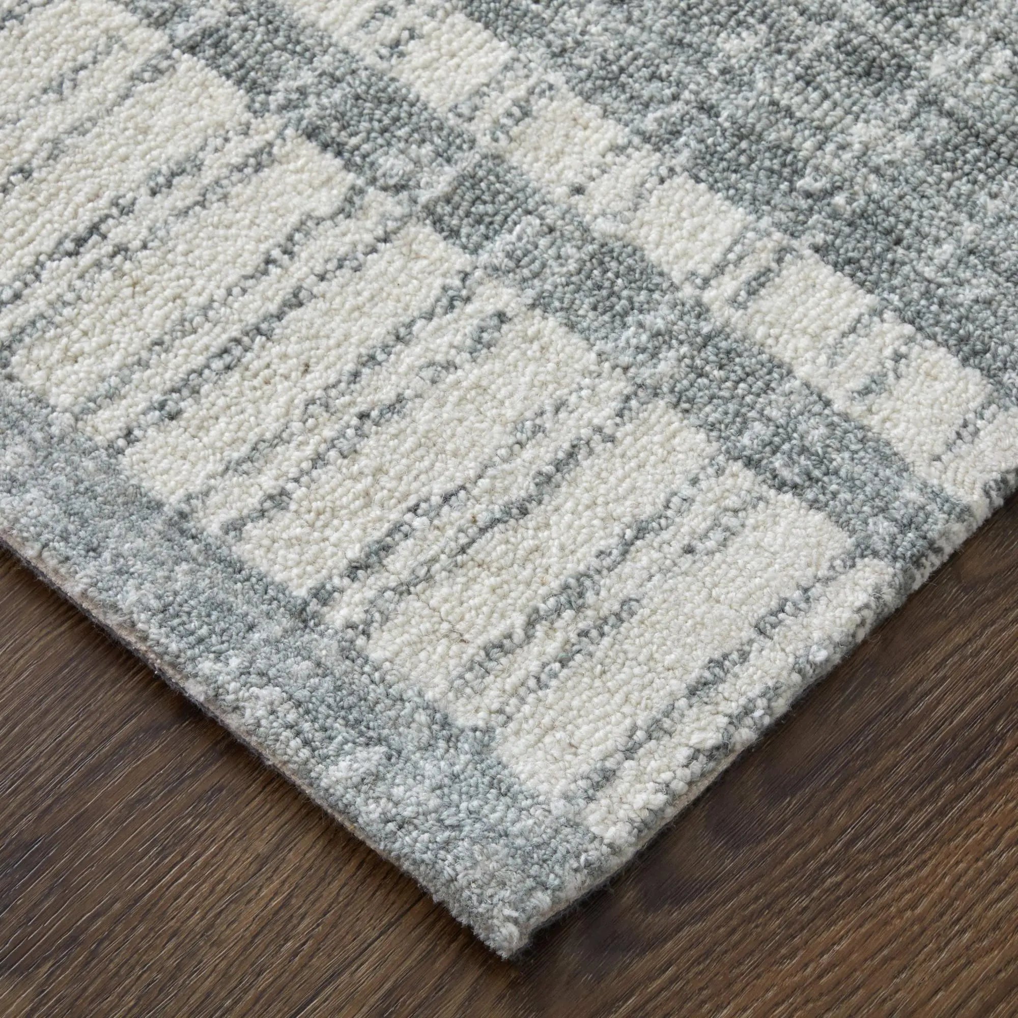 12' X 15' Gray And White Wool Striped Hand Tufted Area Rug Homeroots Home Decor