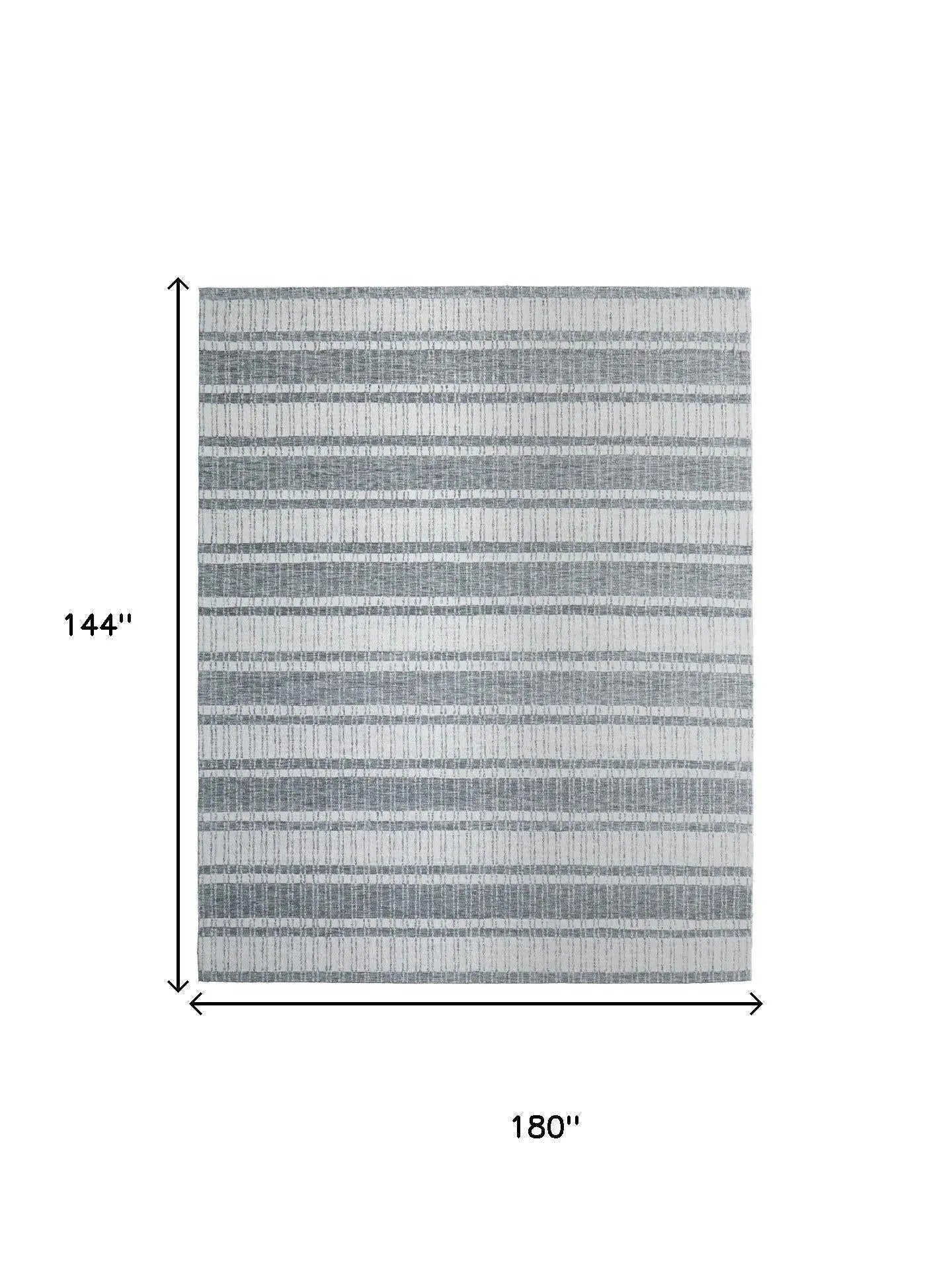 12' X 15' Gray And White Wool Striped Hand Tufted Area Rug Homeroots Home Decor