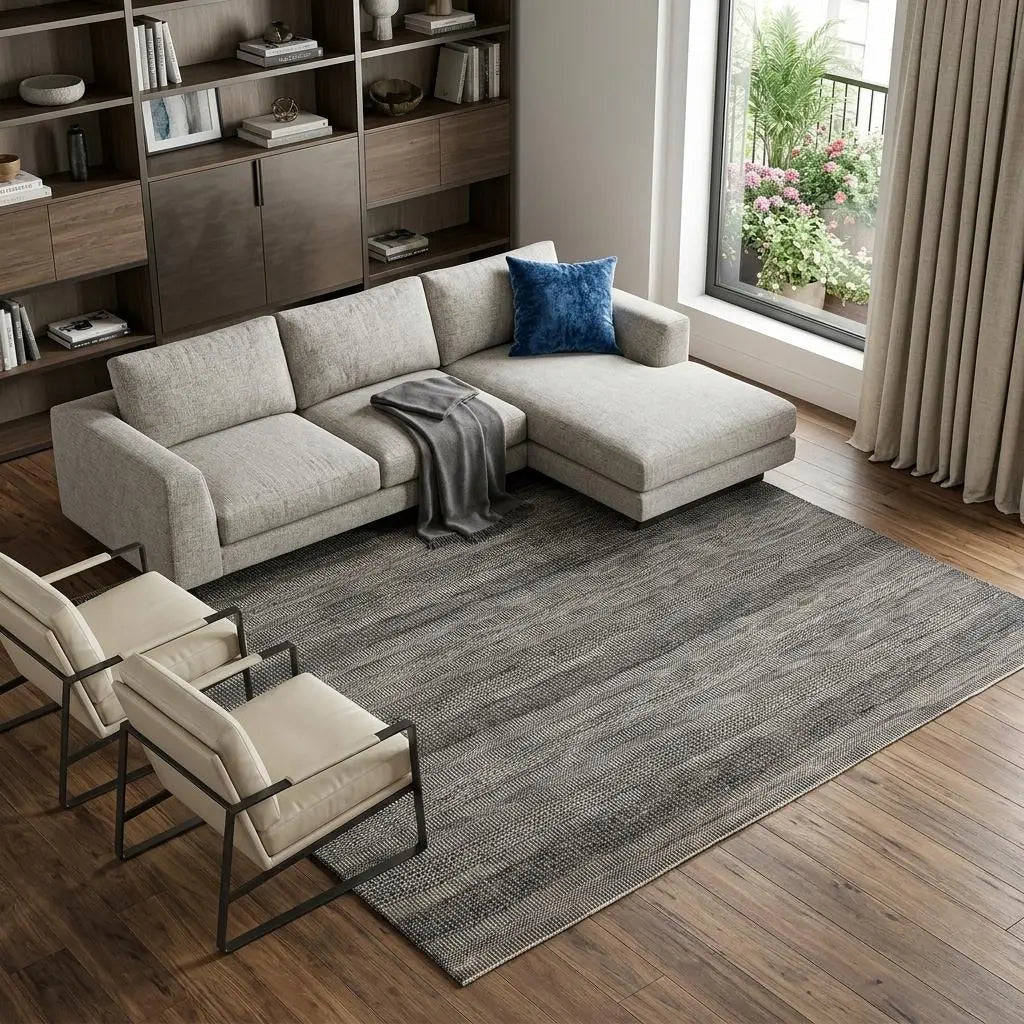 12' X 15' Gray Ivory And Brown Wool Striped Shag Hand Knotted Area Rug Homeroots Home Decor