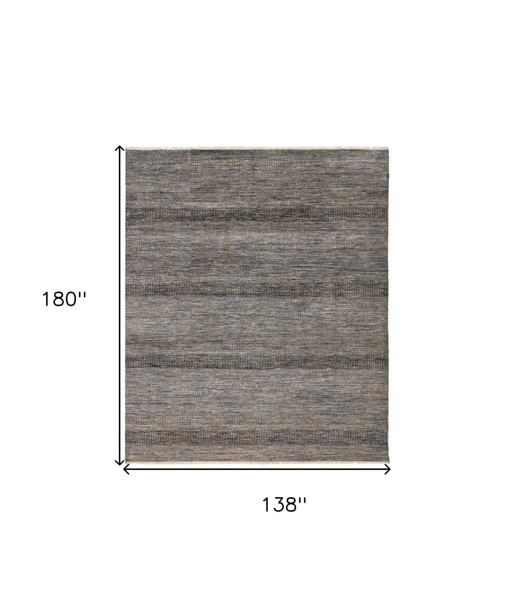 12' X 15' Gray Ivory And Brown Wool Striped Shag Hand Knotted Area Rug Homeroots Home Decor