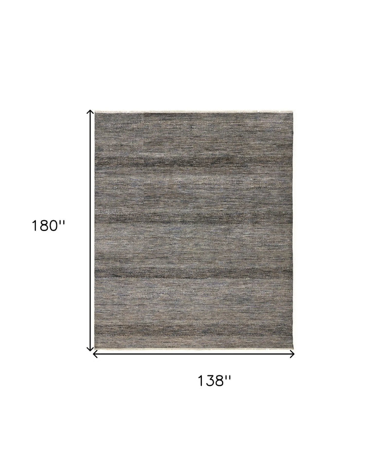 12' X 15' Gray Ivory And Brown Wool Striped Shag Hand Knotted Area Rug Homeroots Home Decor