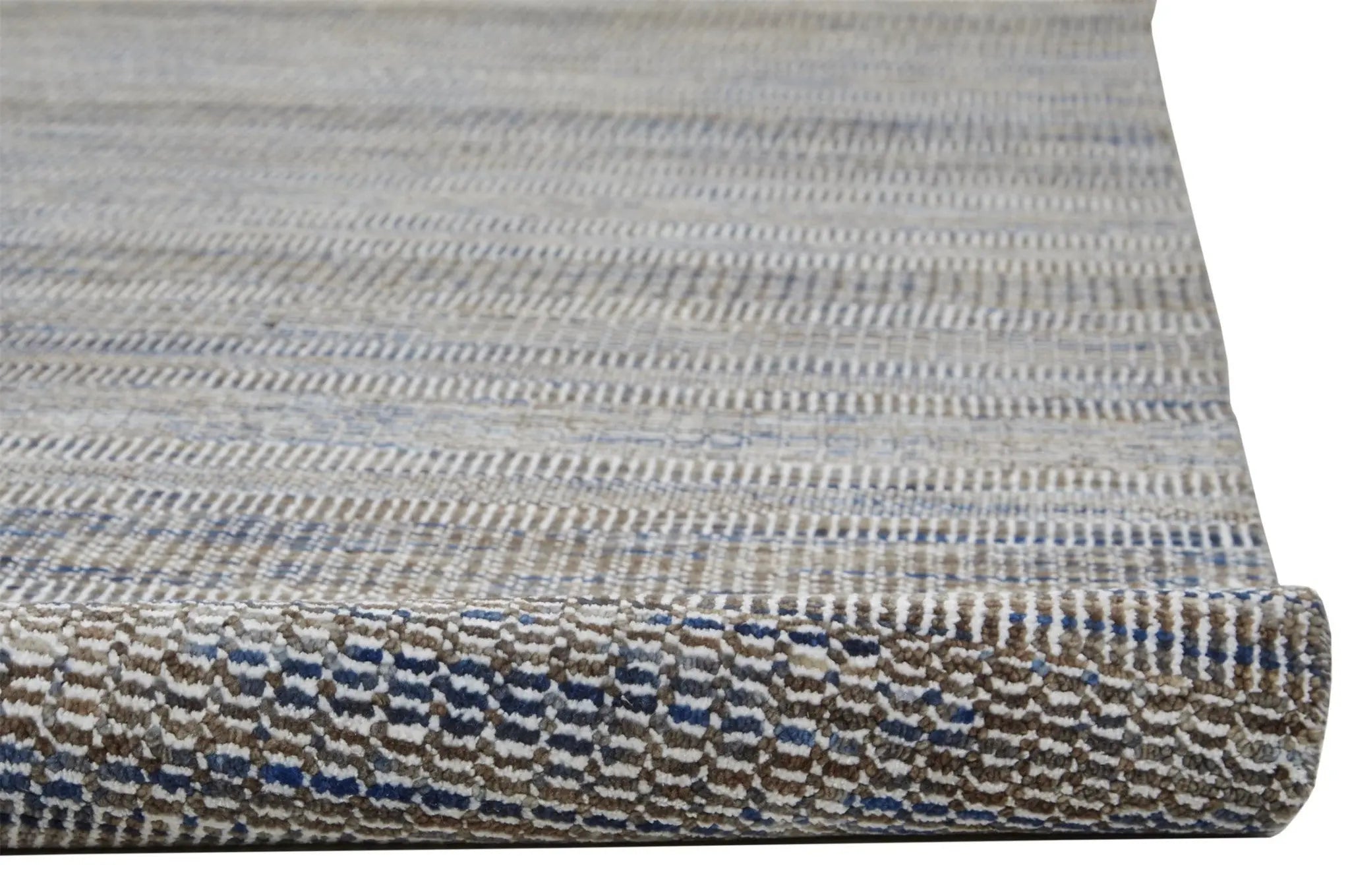 12' X 15' Gray Ivory And Brown Wool Striped Shag Hand Knotted Area Rug Homeroots Home Decor