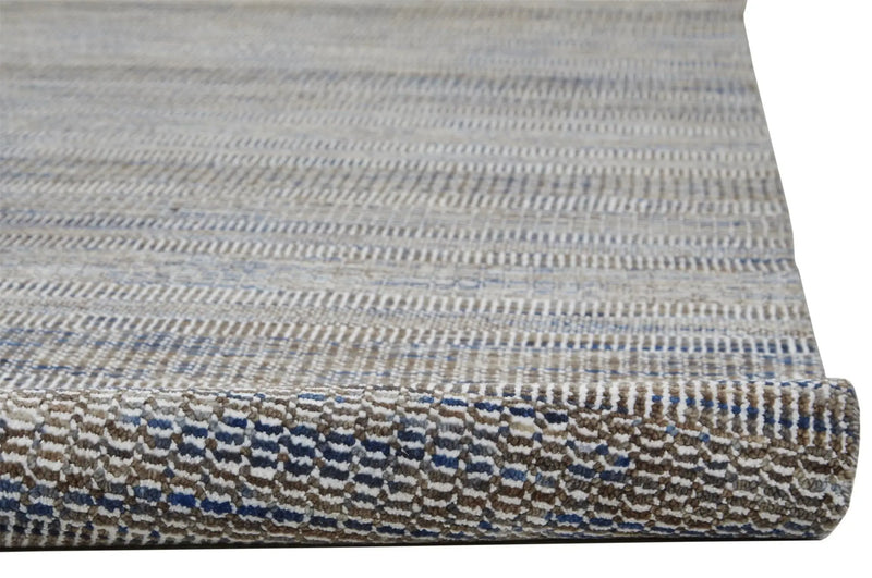 12' X 15' Gray Ivory And Brown Wool Striped Shag Hand Knotted Area Rug Homeroots Home Decor