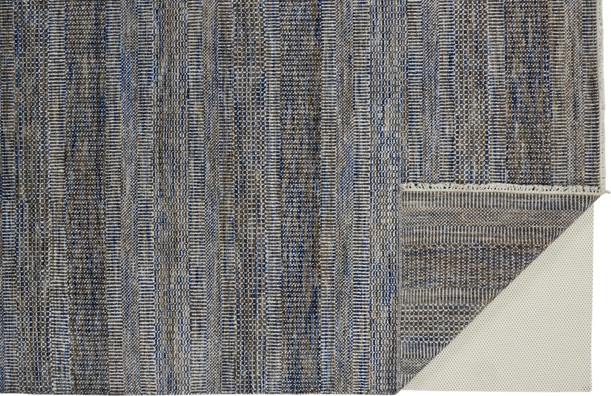 12' X 15' Gray Ivory And Brown Wool Striped Shag Hand Knotted Area Rug Homeroots Home Decor