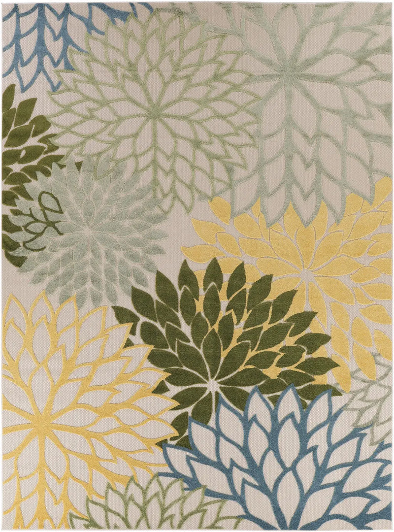 12' X 15' Green Blue Yellow And Dark Green Floral Indoor Outdoor Area Rug Homeroots Outdoor