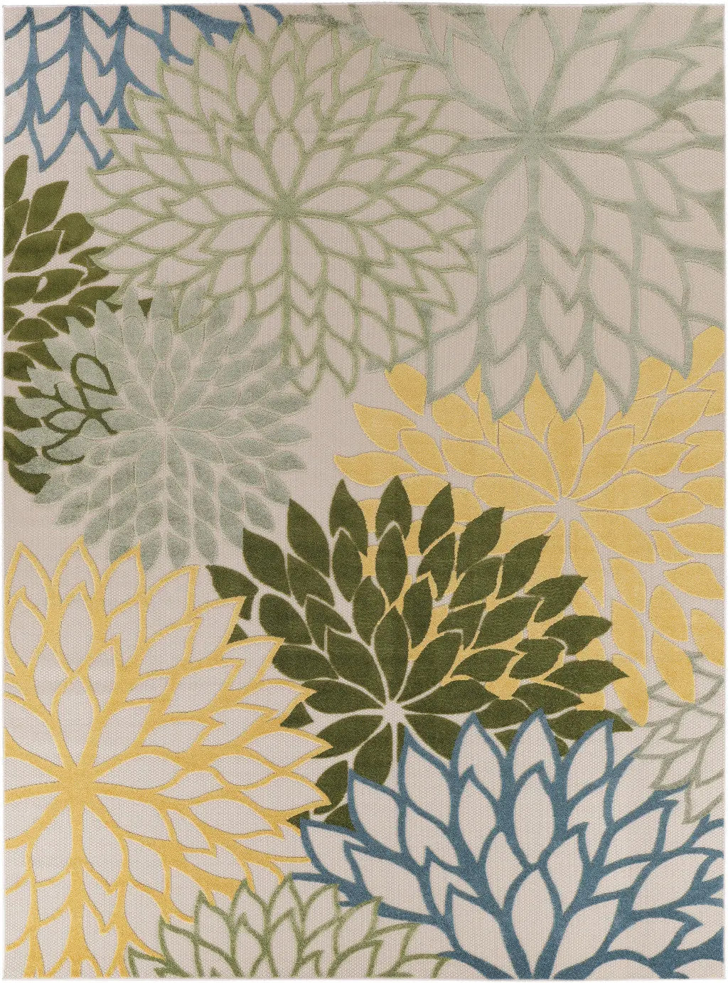 12' X 15' Green Blue Yellow And Dark Green Floral Indoor Outdoor Area Rug Homeroots Outdoor