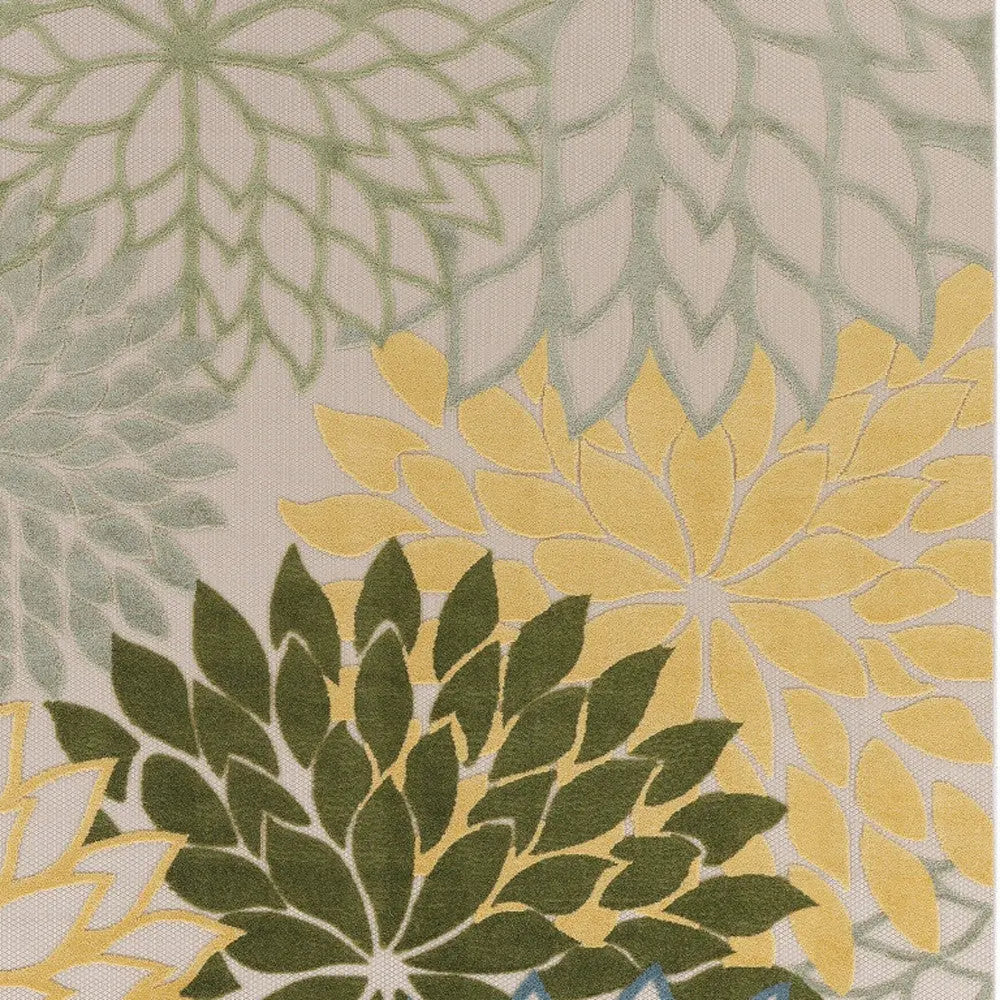 12' X 15' Green Blue Yellow And Dark Green Floral Indoor Outdoor Area Rug Homeroots Outdoor