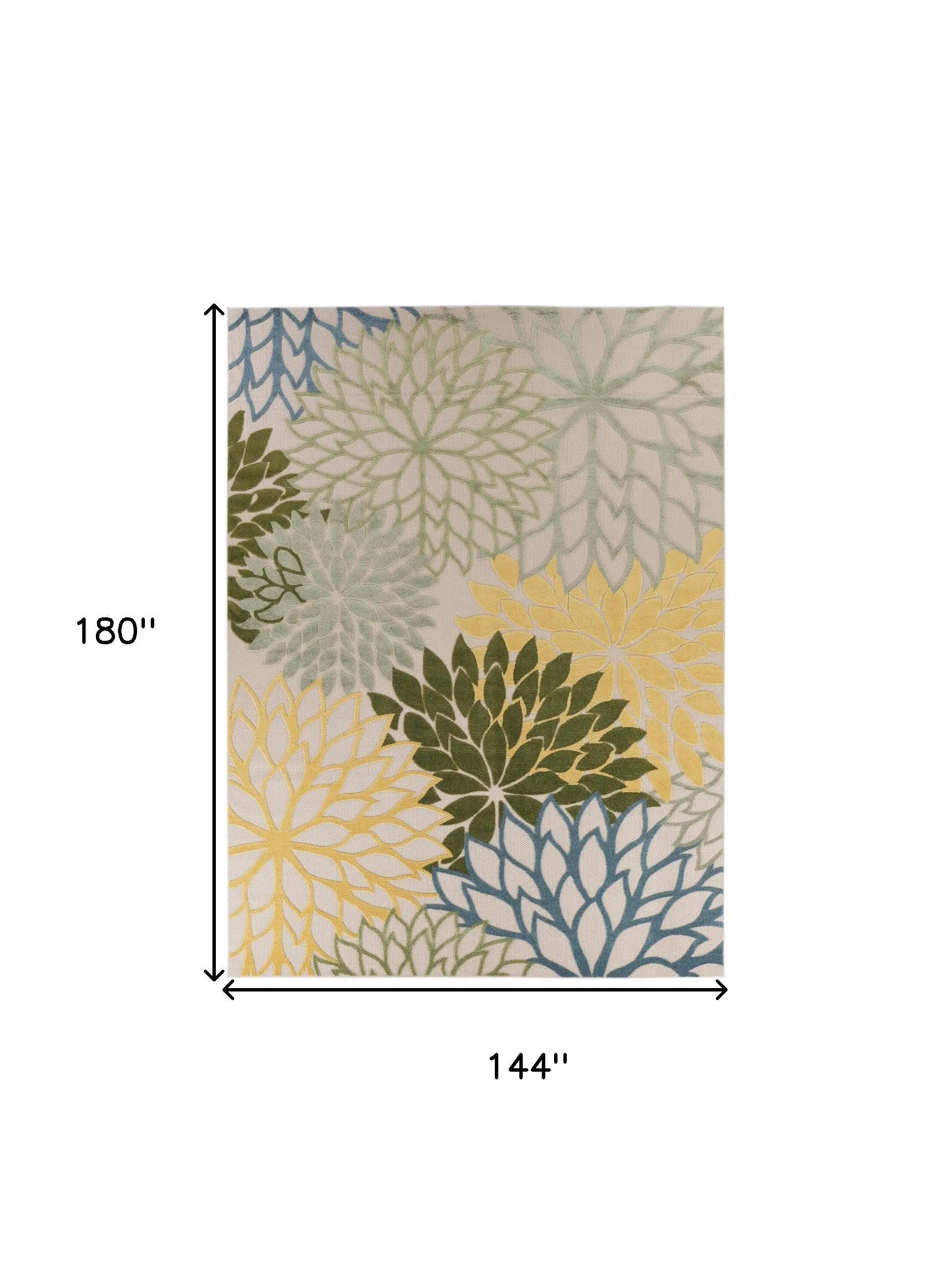 12' X 15' Green Blue Yellow And Dark Green Floral Indoor Outdoor Area Rug Homeroots Outdoor