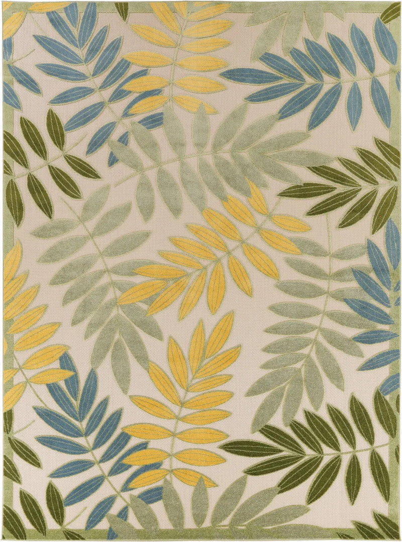12' X 15' Green Blue Yellow And Dark Green Palm Leaf Indoor Outdoor Area Rug Homeroots Outdoor