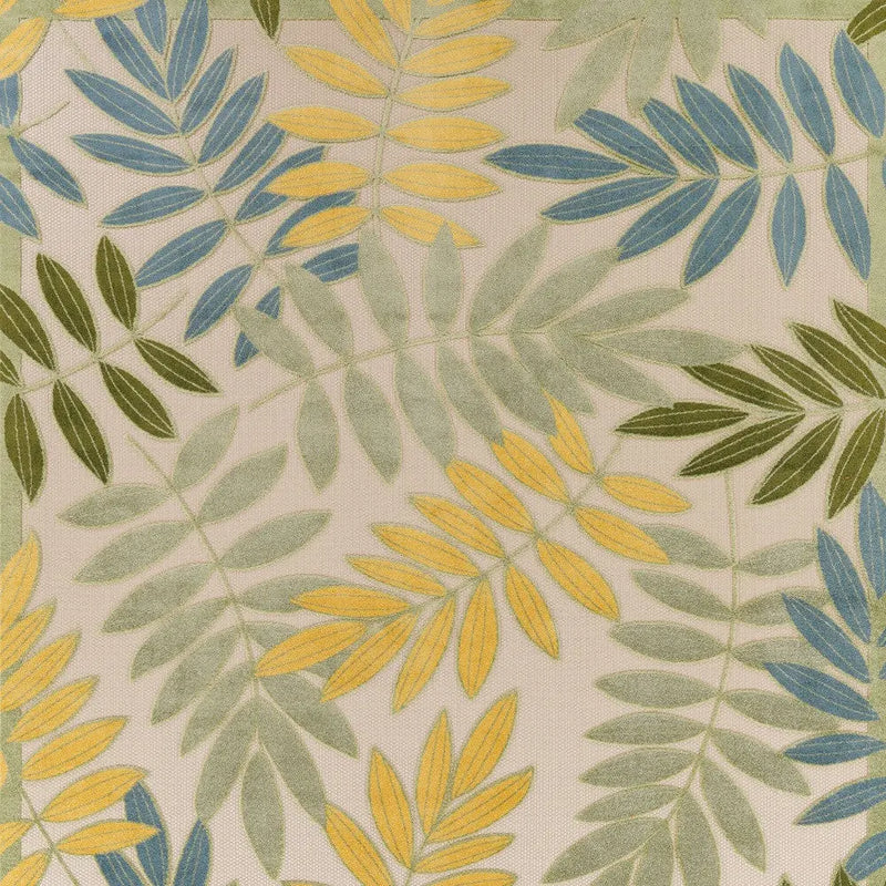 12' X 15' Green Blue Yellow And Dark Green Palm Leaf Indoor Outdoor Area Rug Homeroots Outdoor