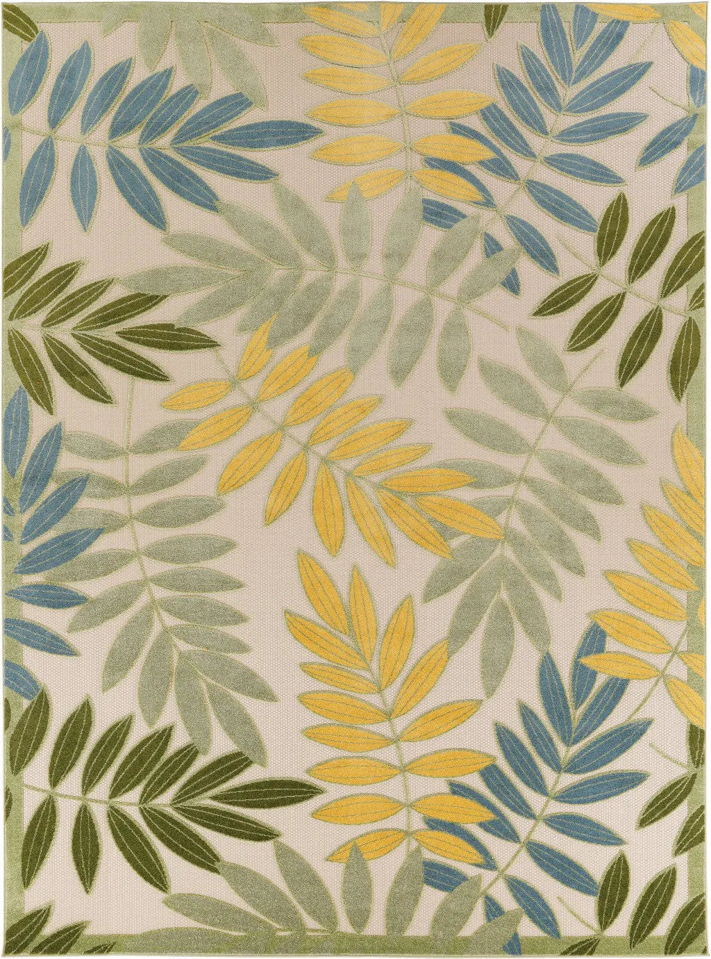 12' X 15' Green Blue Yellow And Dark Green Palm Leaf Indoor Outdoor Area Rug Homeroots Outdoor