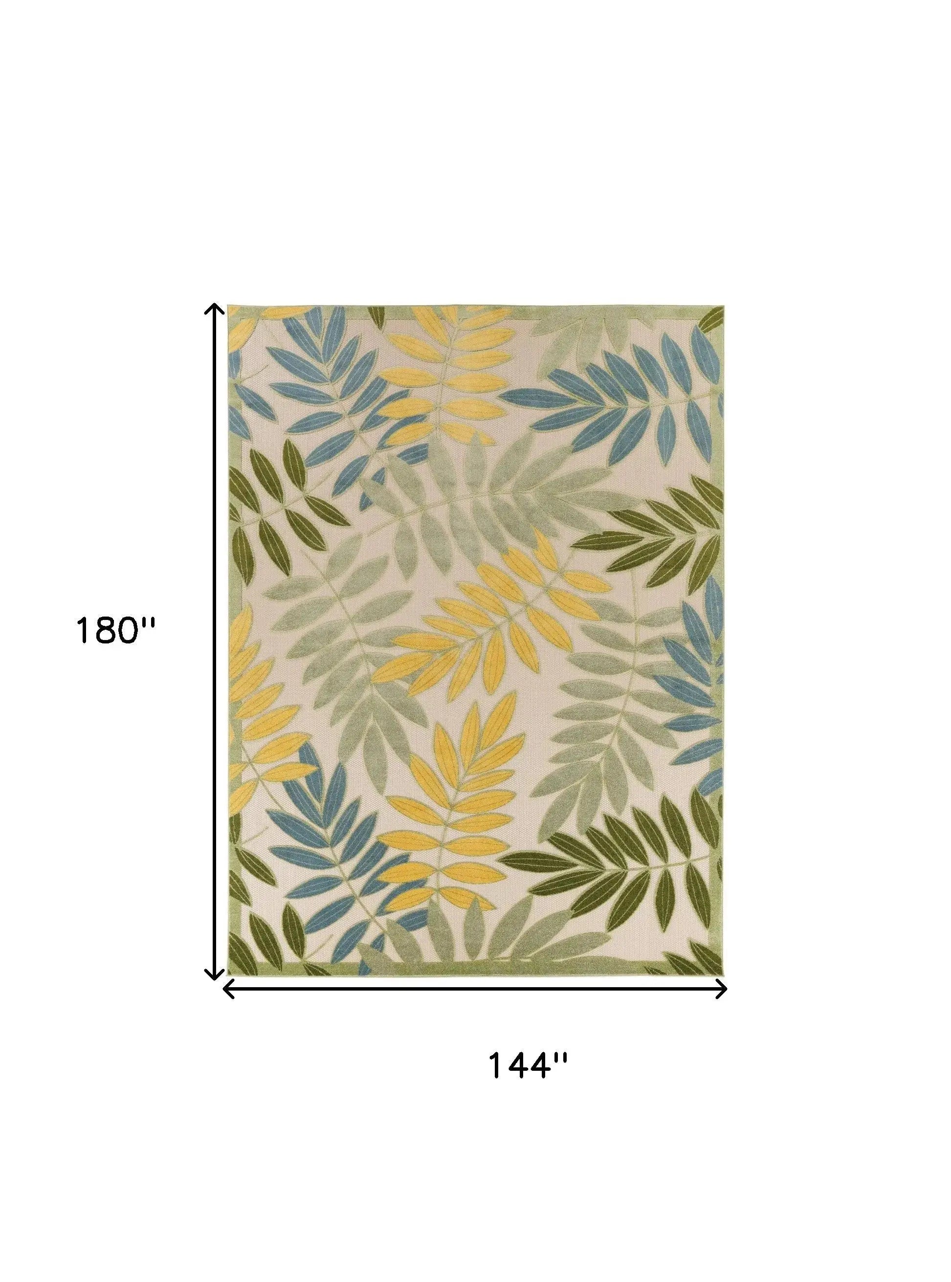 12' X 15' Green Blue Yellow And Dark Green Palm Leaf Indoor Outdoor Area Rug Homeroots Outdoor