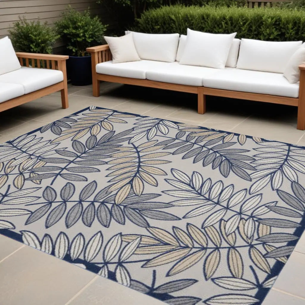 12' X 15' Ivory And Blue Indoor Outdoor Area Rug - GreatEagleInc
