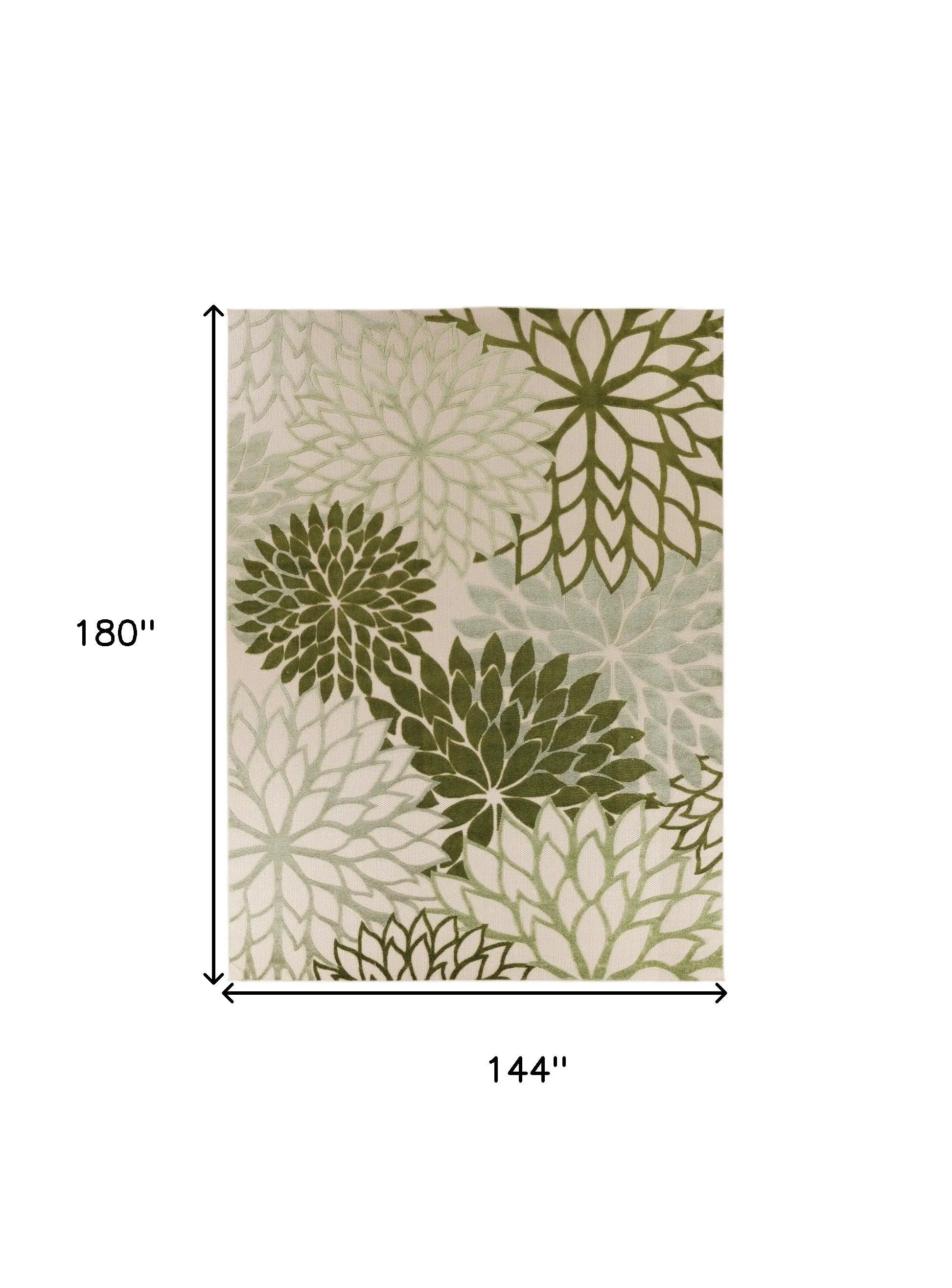 12' X 15' Ivory And Green Floral Indoor Outdoor Area Rug Homeroots Outdoor
