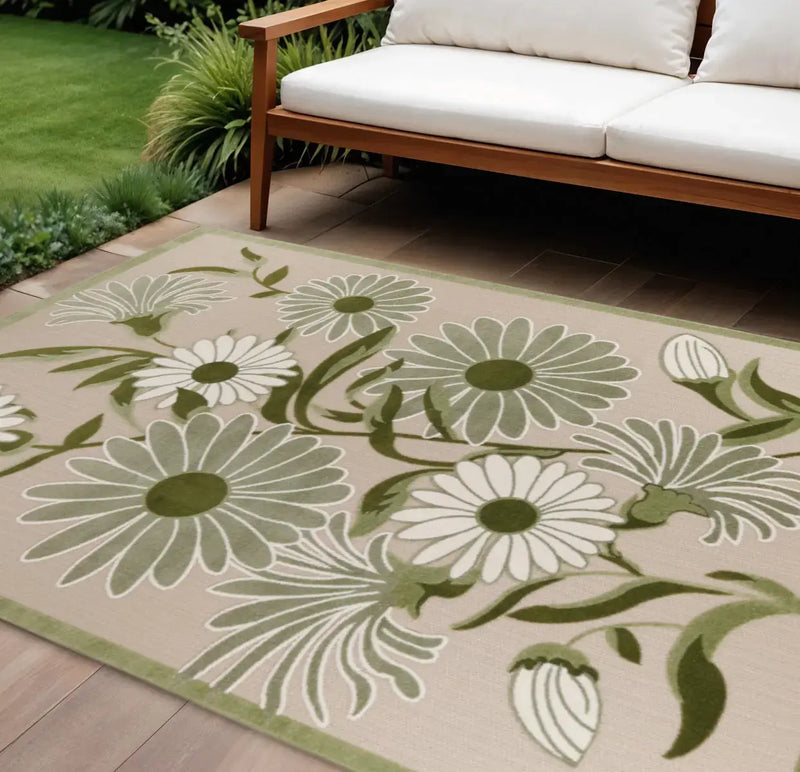 12' X 15' Ivory And Green Floral Indoor Outdoor Area Rug Homeroots Outdoor