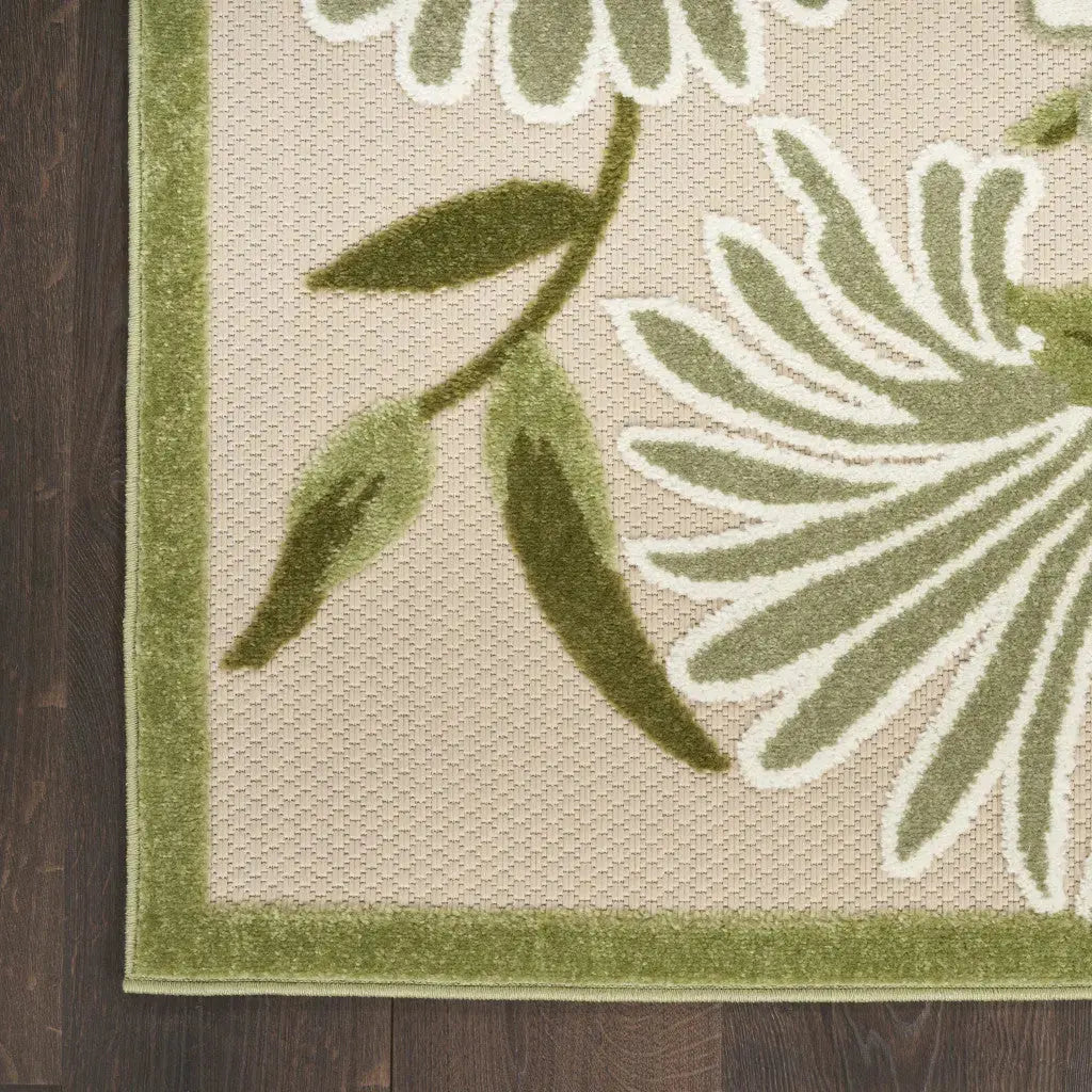 12' X 15' Ivory And Green Floral Indoor Outdoor Area Rug Homeroots Outdoor