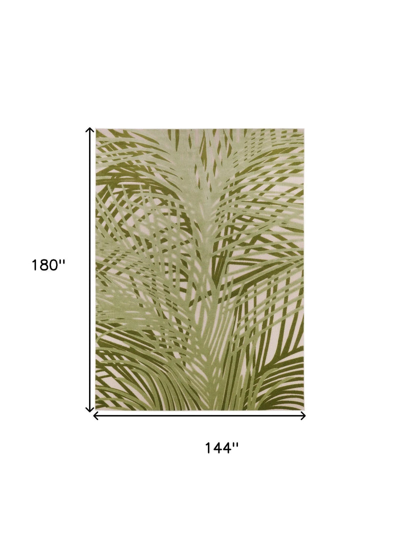 12' X 15' Ivory And Green Palm Leaf Indoor Outdoor Area Rug Homeroots Outdoor