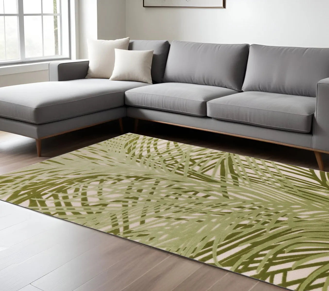 12' X 15' Ivory And Green Palm Leaf Indoor Outdoor Area Rug Homeroots Outdoor