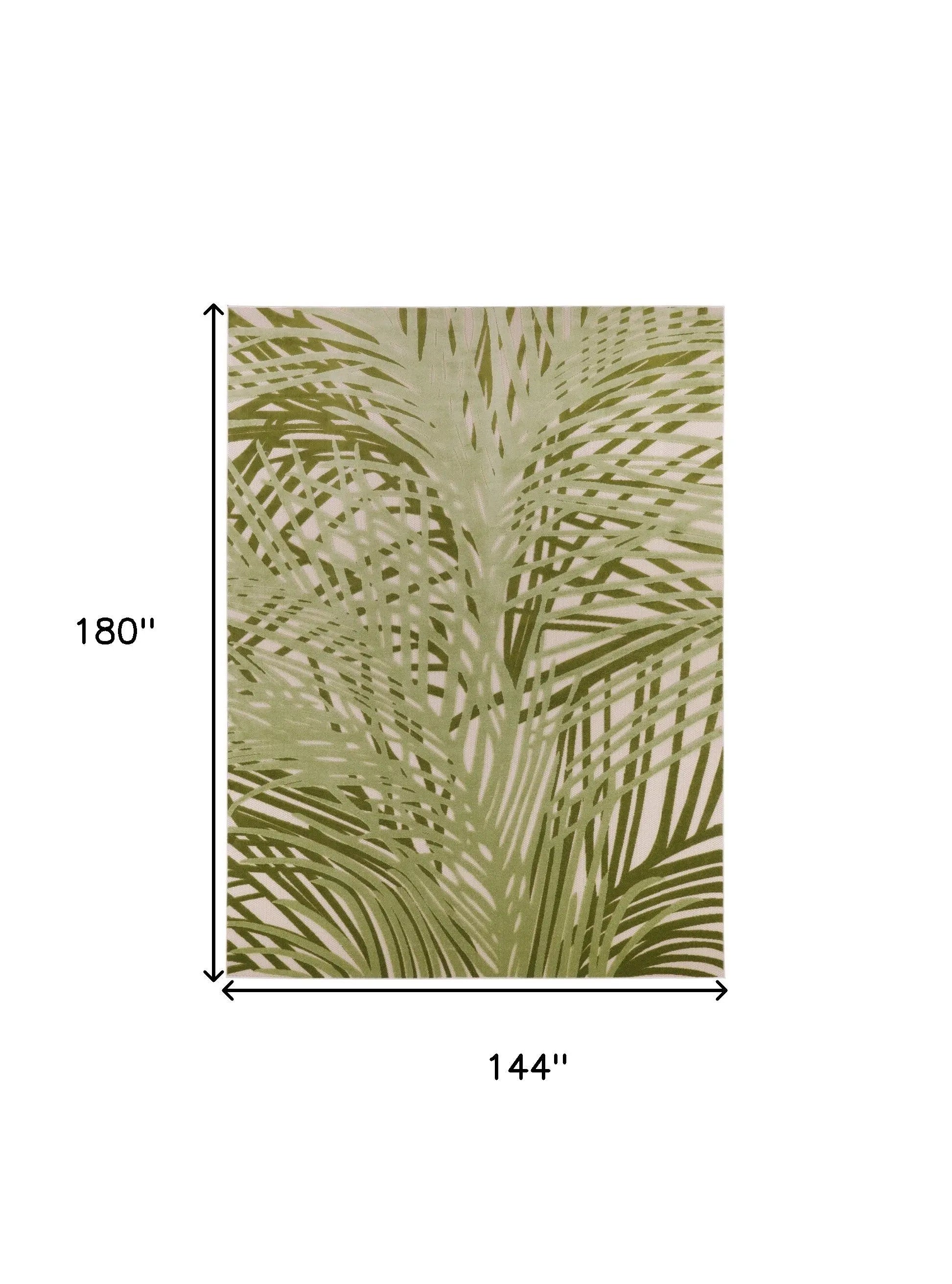 12' X 15' Ivory And Green Palm Leaf Indoor Outdoor Area Rug Homeroots Outdoor