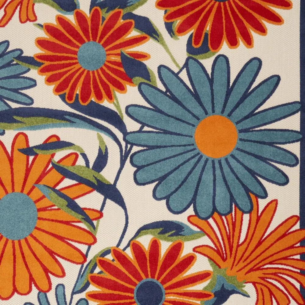 12' X 15' Ivory Blue And Orange Floral Indoor Outdoor Area Rug Homeroots Outdoor