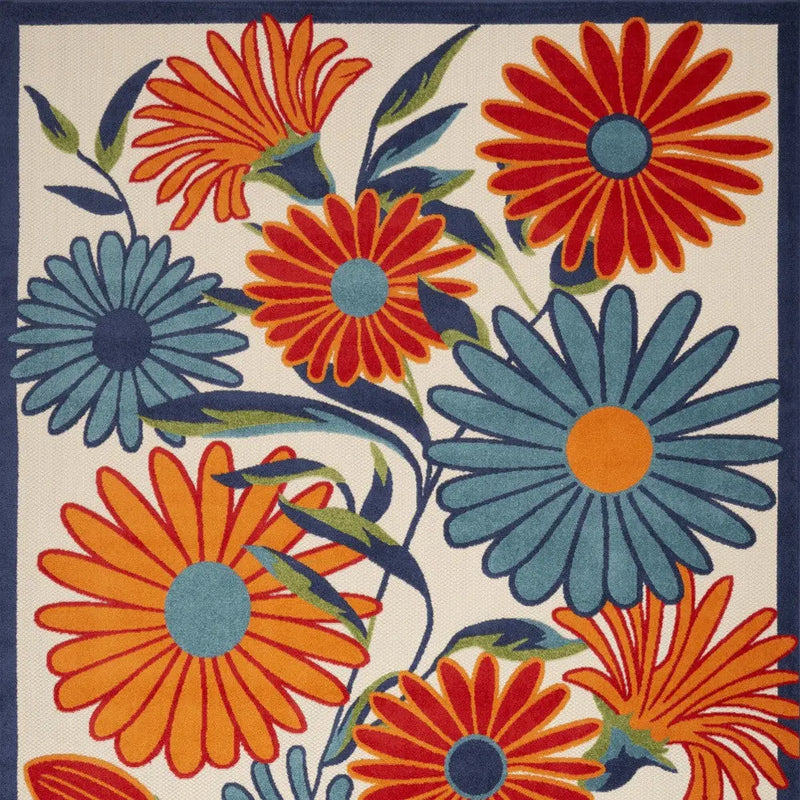 12' X 15' Ivory Blue And Orange Floral Indoor Outdoor Area Rug Homeroots Outdoor