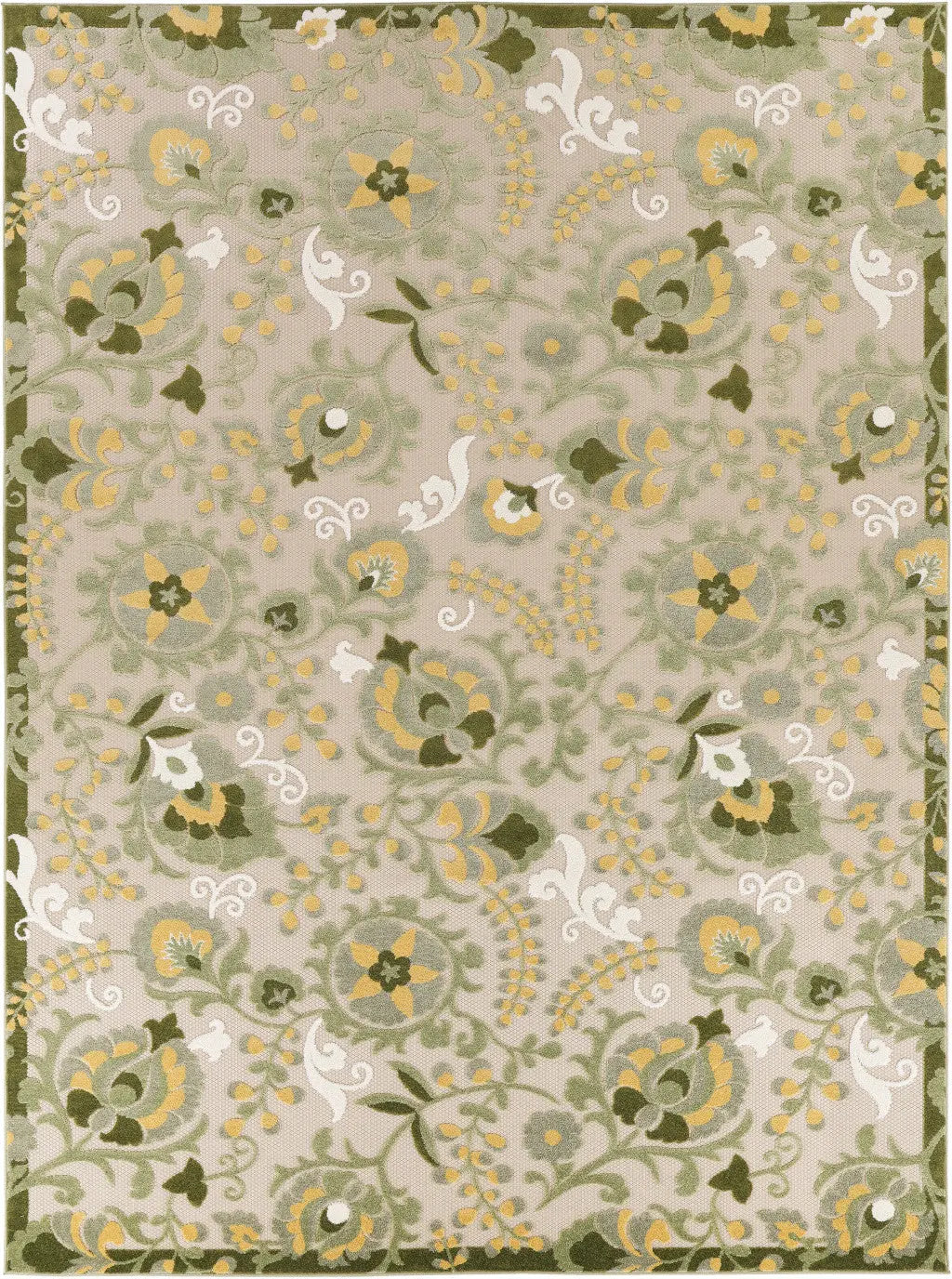 12' X 15' Ivory Green And Yellow Floral Indoor Outdoor Area Rug Homeroots Outdoor