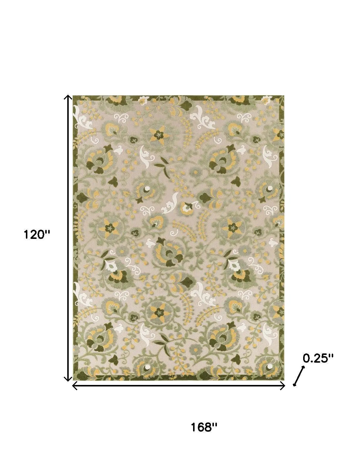 12' X 15' Ivory Green And Yellow Floral Indoor Outdoor Area Rug Homeroots Outdoor